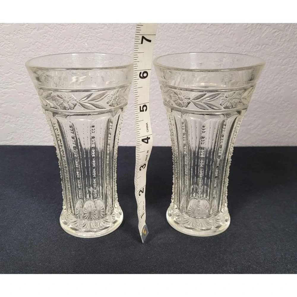 Vintage 1950s Textured Pressed Glass Goblet Style Vase 6-7 inch Tall (Lot of 2)